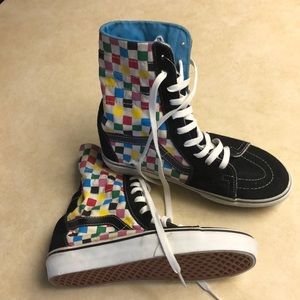 black and white checkered vans high top